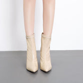 Chunky Heeled Sleeve Patent Leather Short Boots